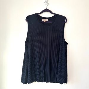 PHILOSOPHY REPUBLIC Black Pleated Crewneck Tank Black Top Shell XL